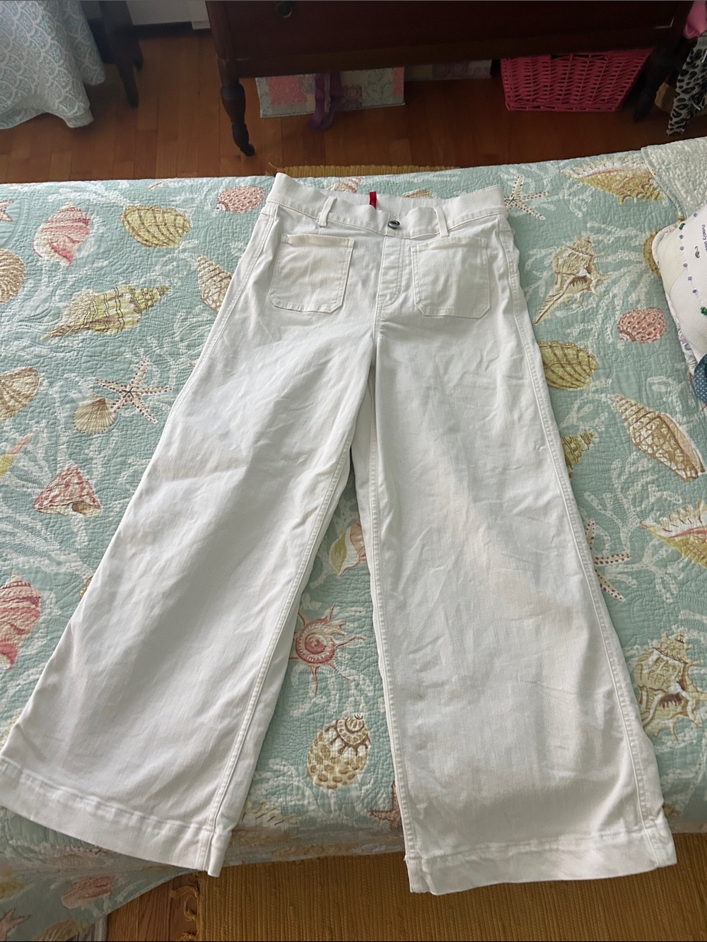 SPANX White Wide-Leg High-Rise Jeans